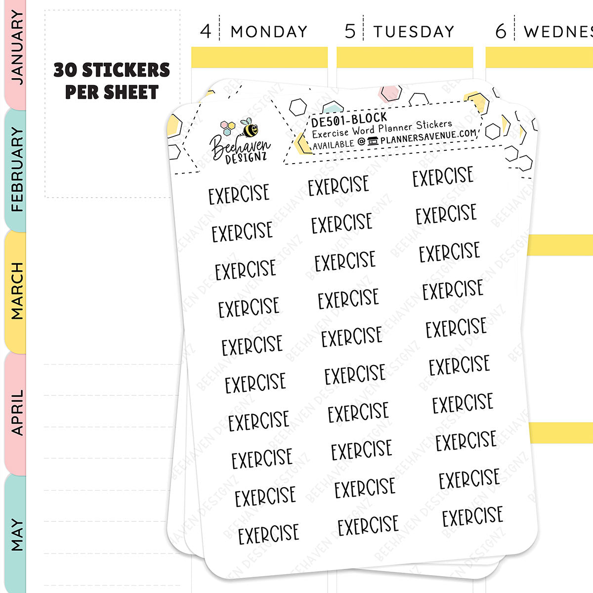 Block text style Exercise Script Planner Stickers