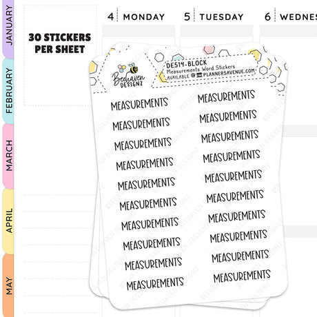 Block text style Measurements Script Planner Stickers