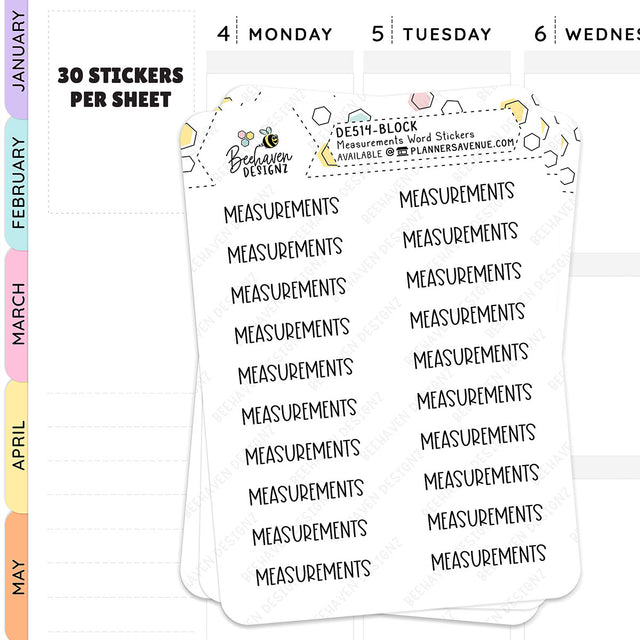 Block text style Measurements Script Planner Stickers