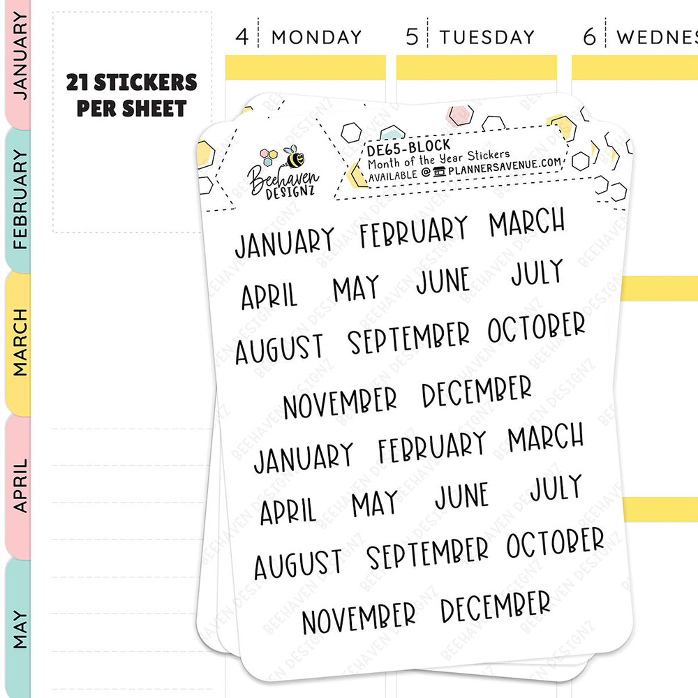 Month Name Planner Stickers