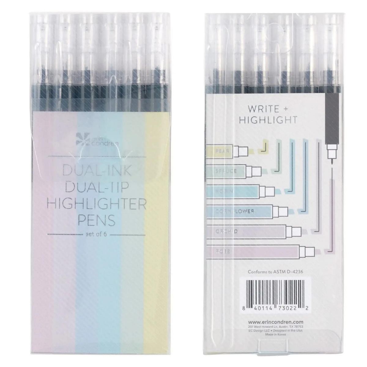 Erin Condren Dual Ink Dual Tip Pastel Highlighter Pens - 6 pack
