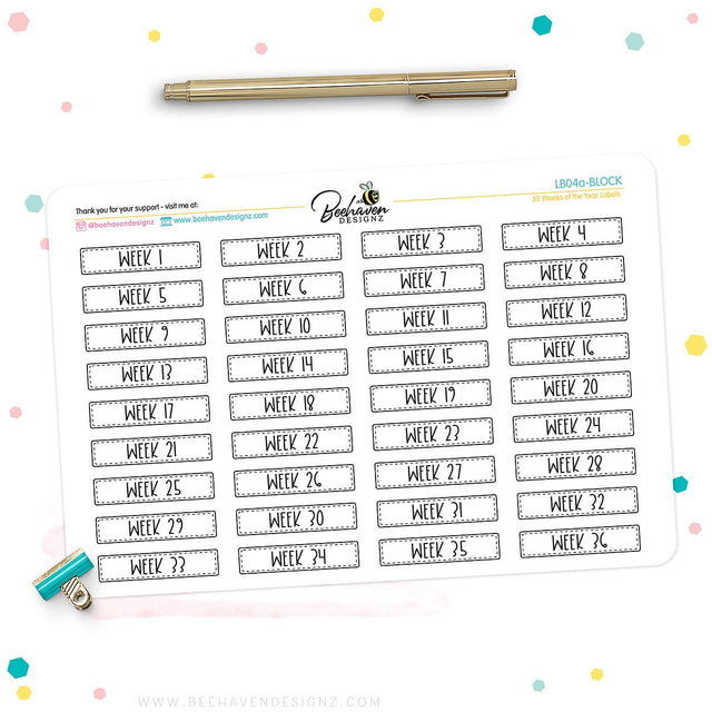 52 Week of Year Planner Stickers