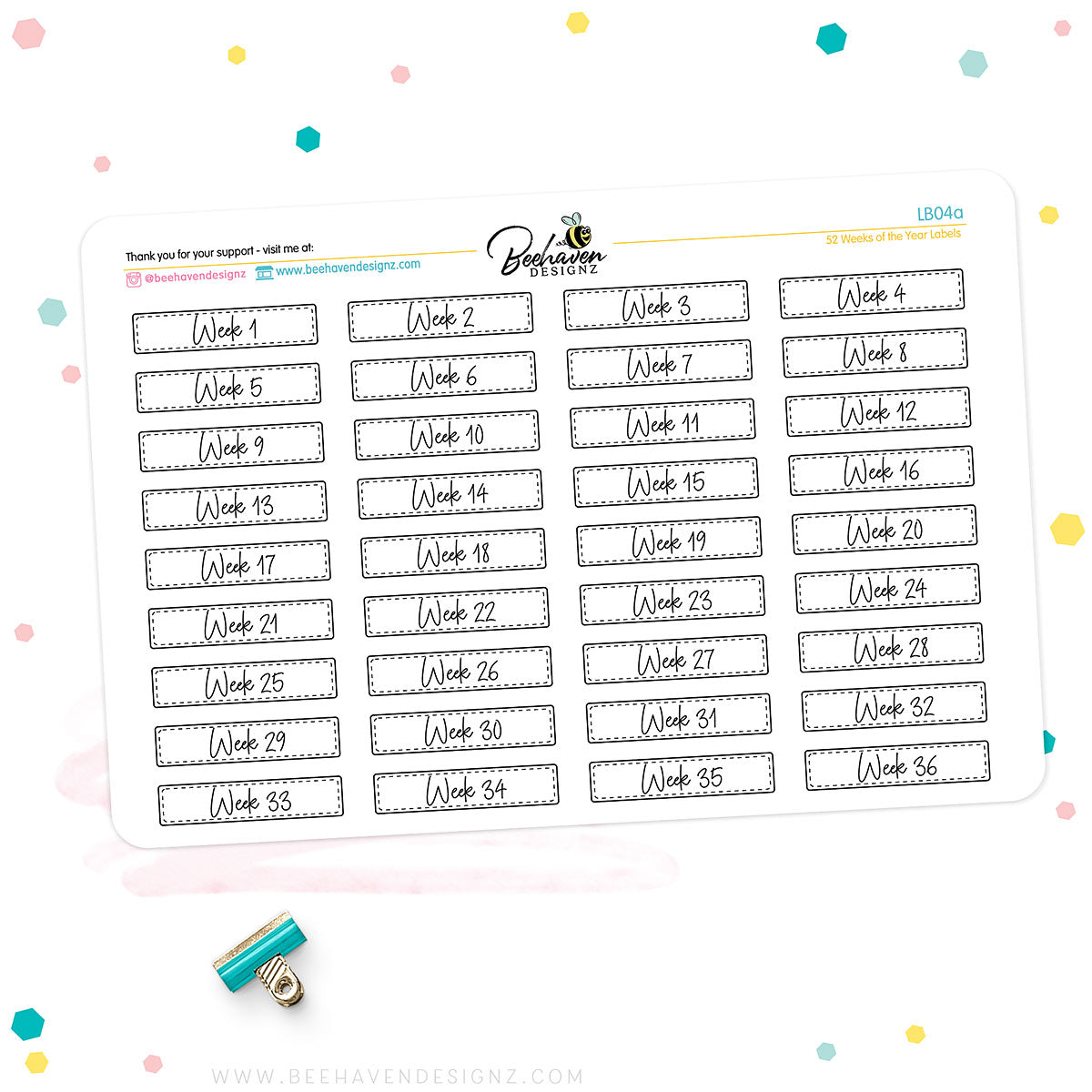 52 Week of Year Planner Stickers