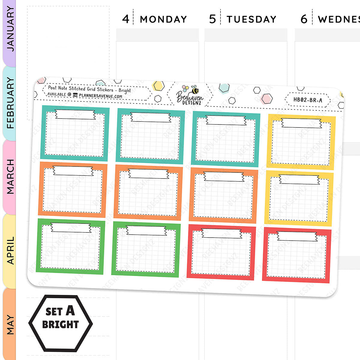 Post Note Stitched Grid Planner Stickers