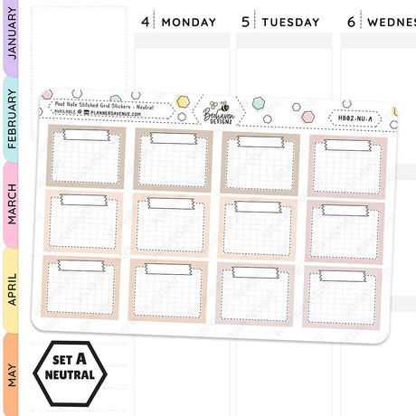 Post Note Stitched Grid Planner Stickers