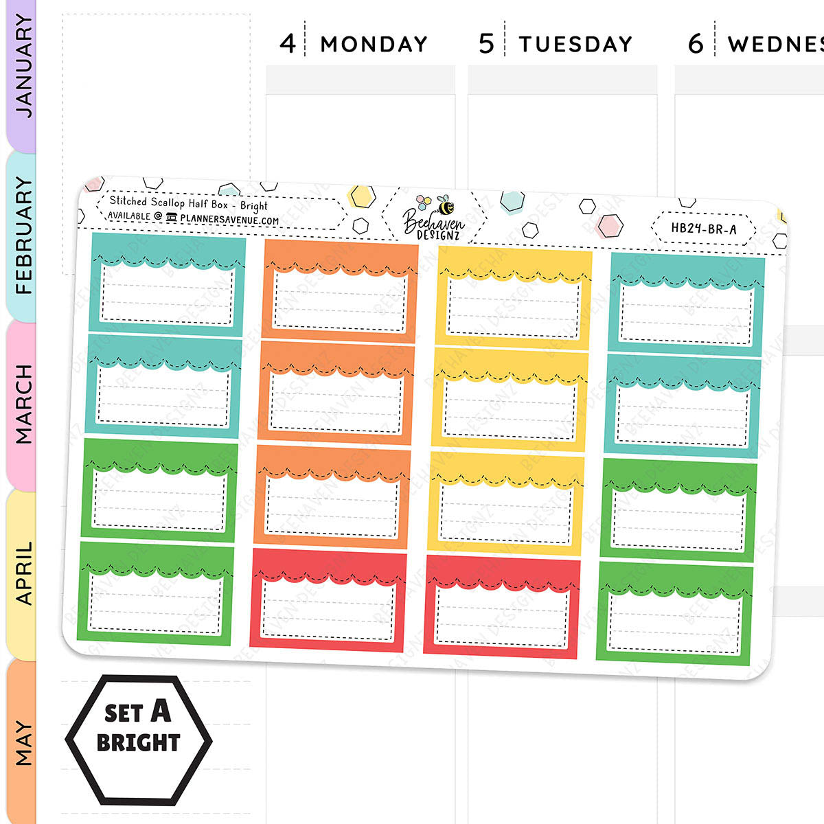 Stitched Scallop Half Box Planner Stickers