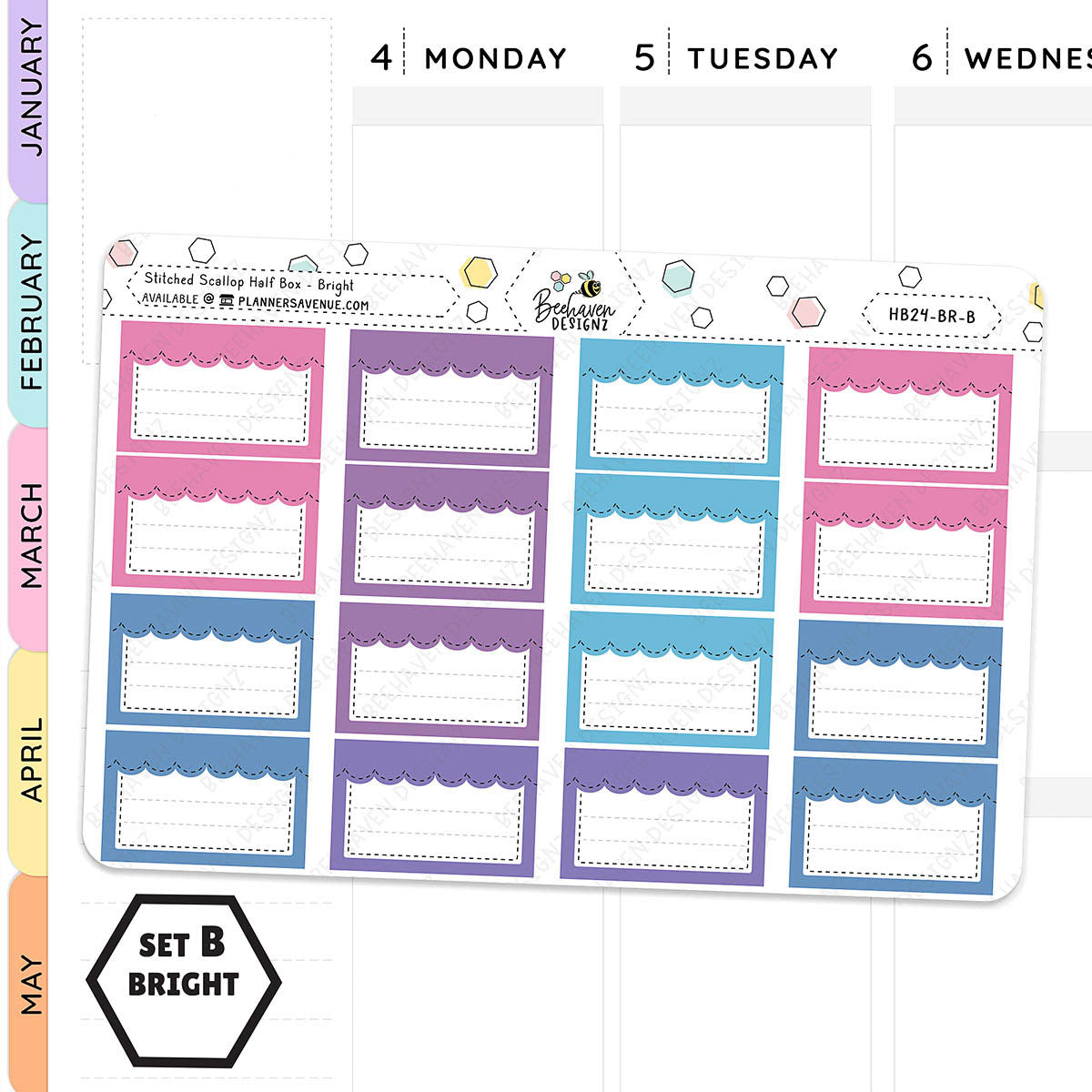 Stitched Scallop Half Box Planner Stickers