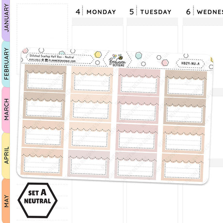 Stitched Scallop Half Box Planner Stickers