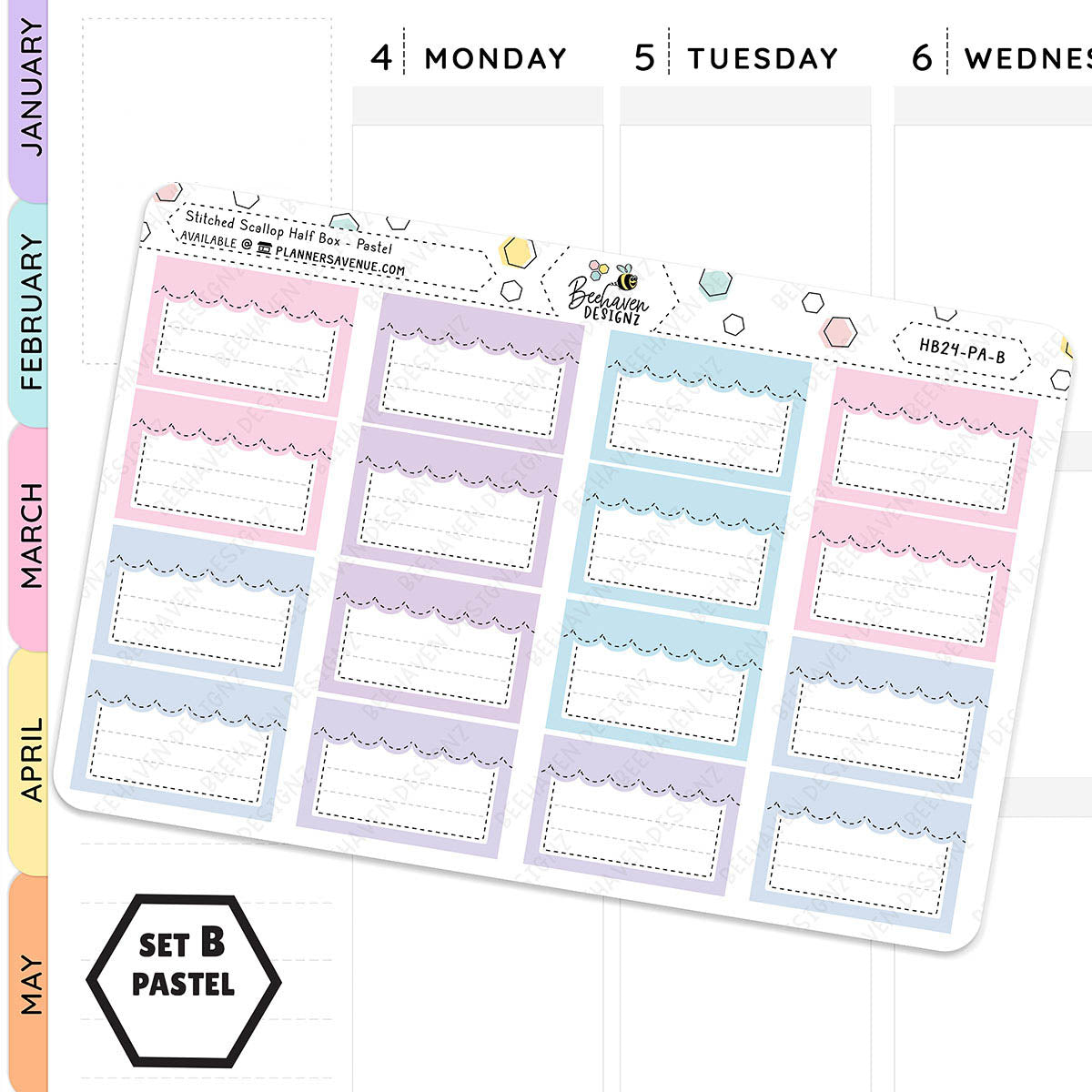 Stitched Scallop Half Box Planner Stickers