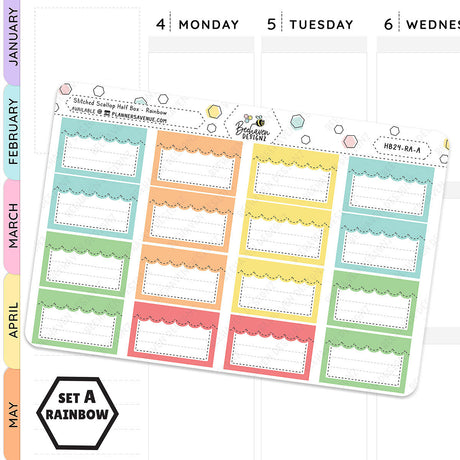 Stitched Scallop Half Box Planner Stickers