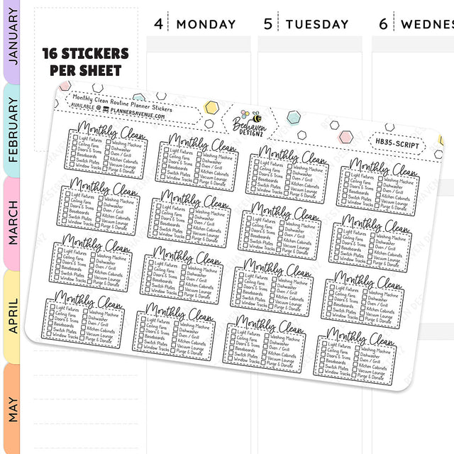 Monthly Cleaning Script Box Planner Stickers