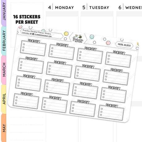 Priorities Script Box Planner Stickers