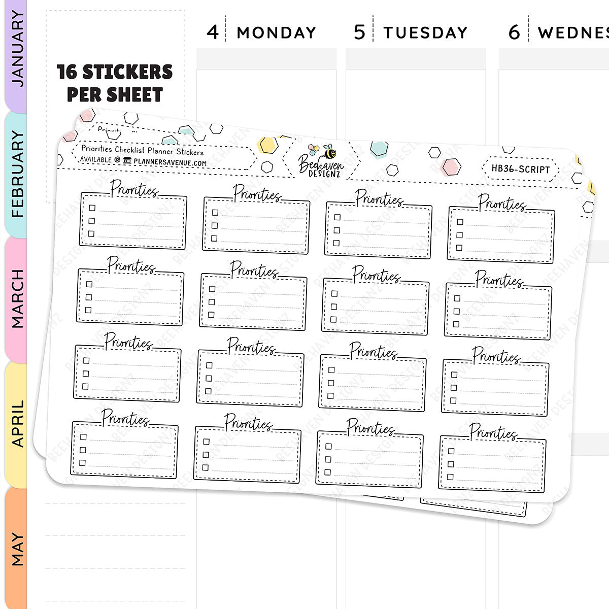 Priorities Script Box Planner Stickers