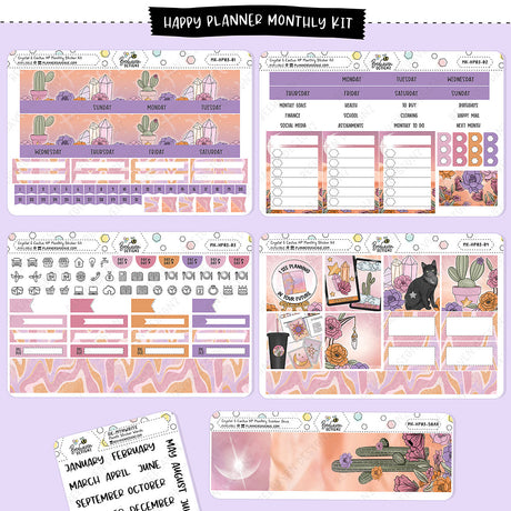Crystal Cactus Happy Planner Monthly Sticker Kit