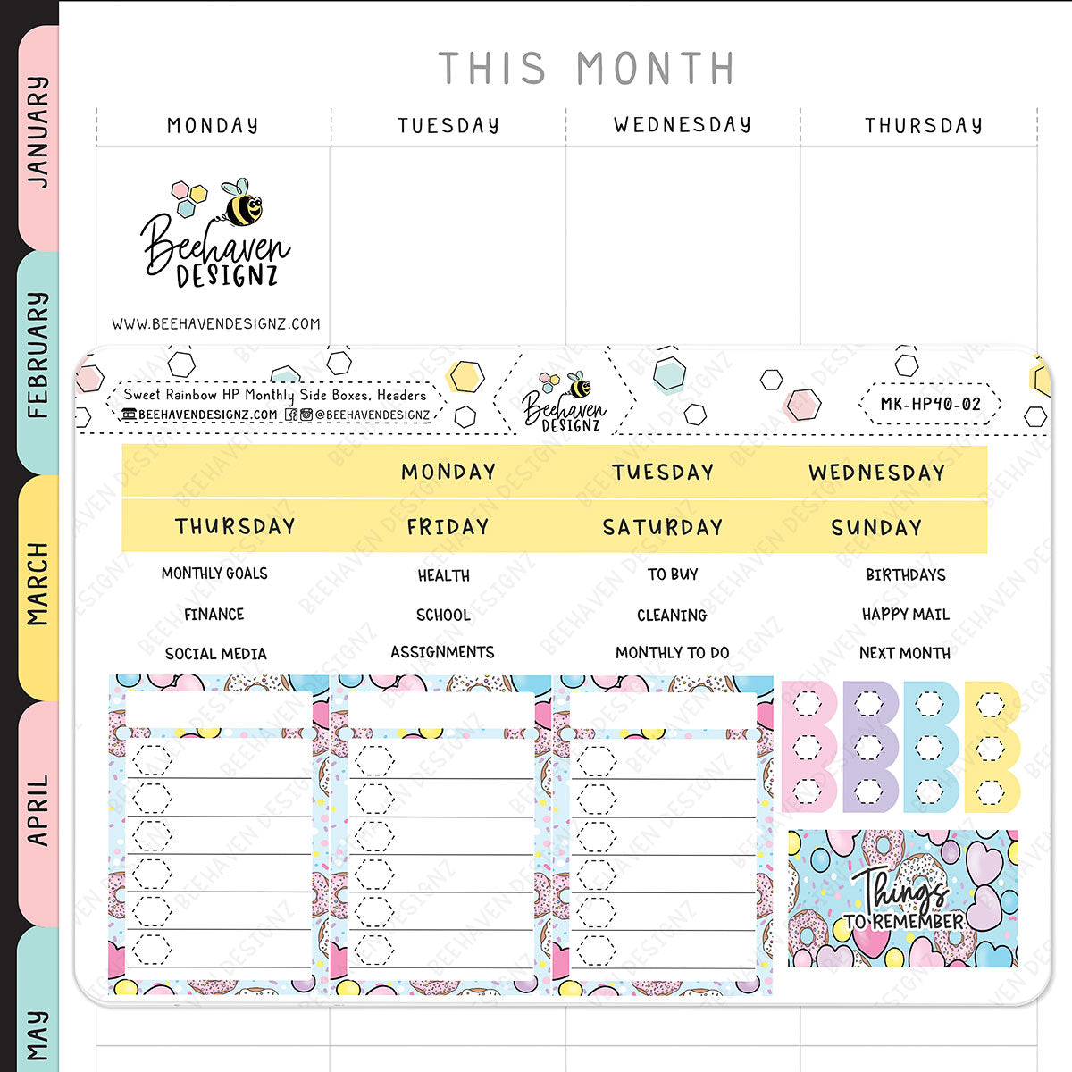 Sweet Rainbow Erin Condren Monthly Sticker Kit