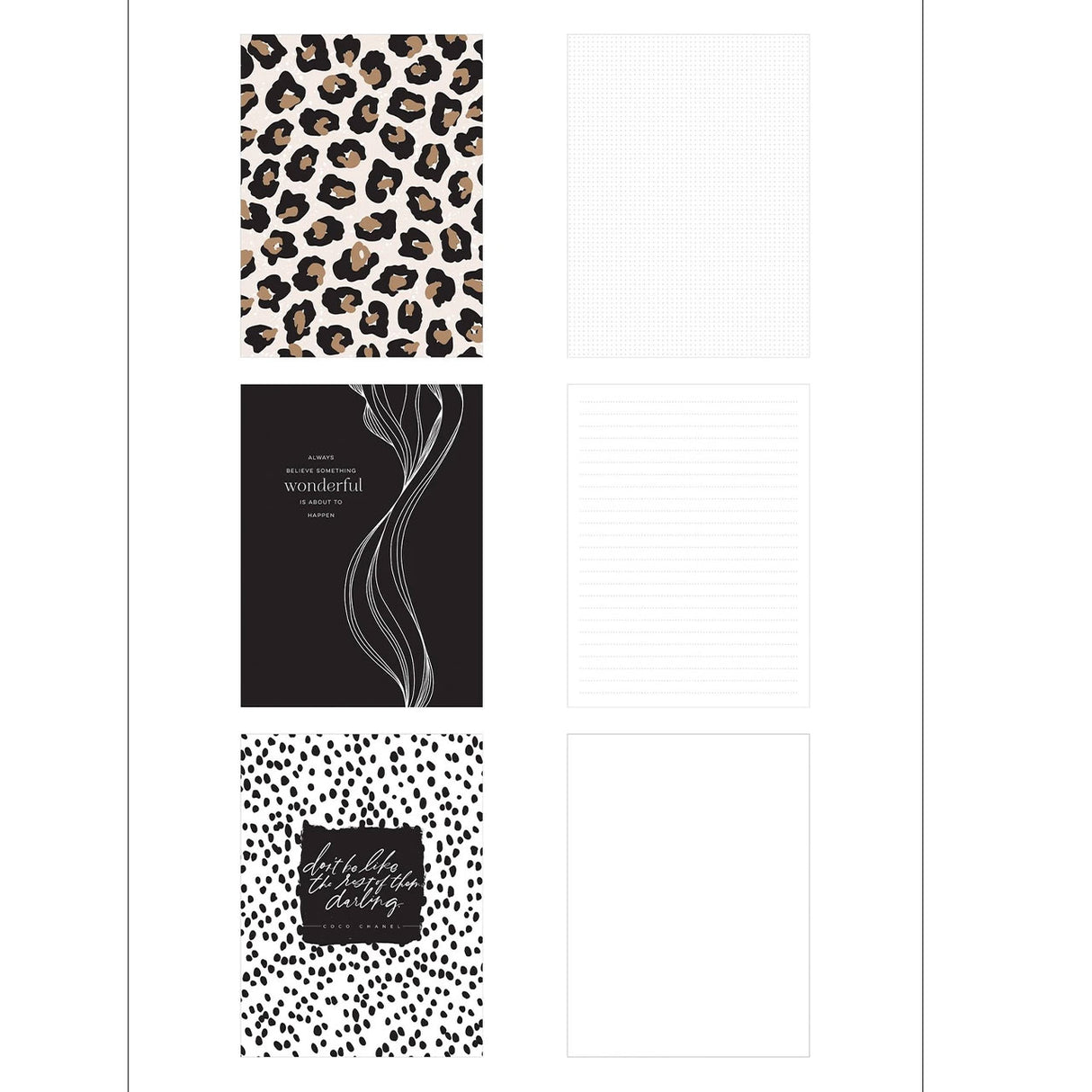 Happy Planner Leopard Black White Journals | Dot Lined - Graph Grid 3 Pack