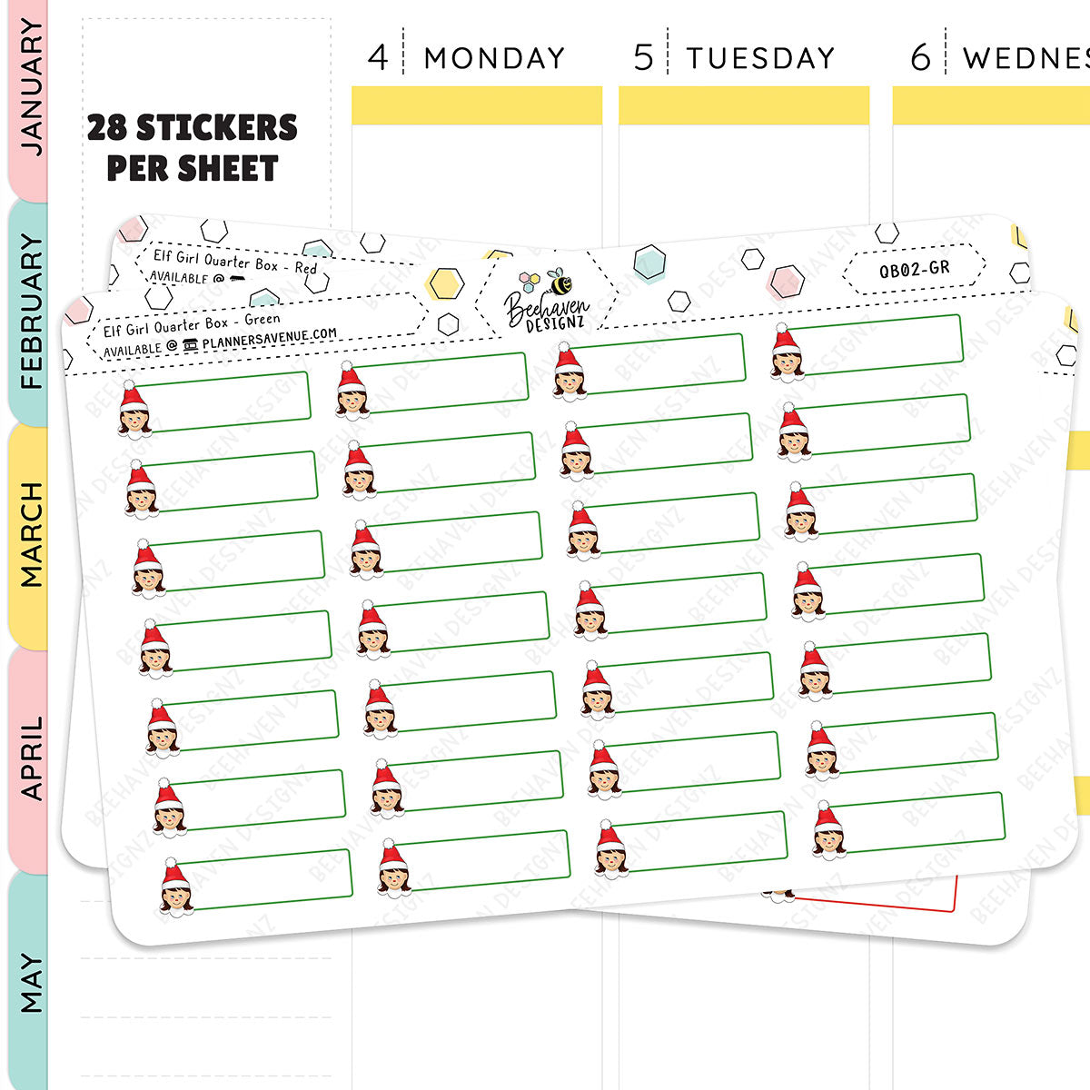 Christmas Girl Elf Green Quarter Box Stickers