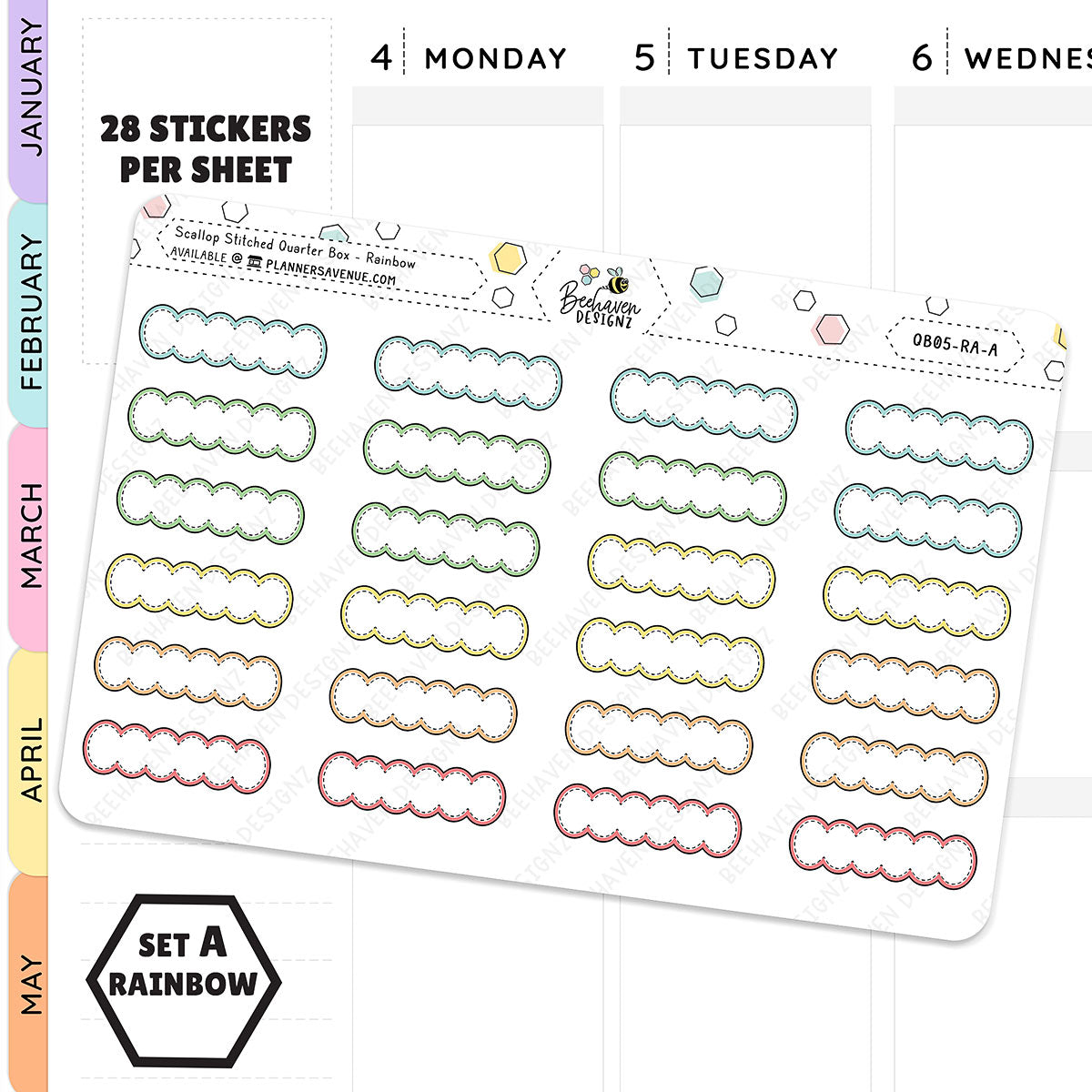 Scallop Stitched Quarter Box Planner Stickers