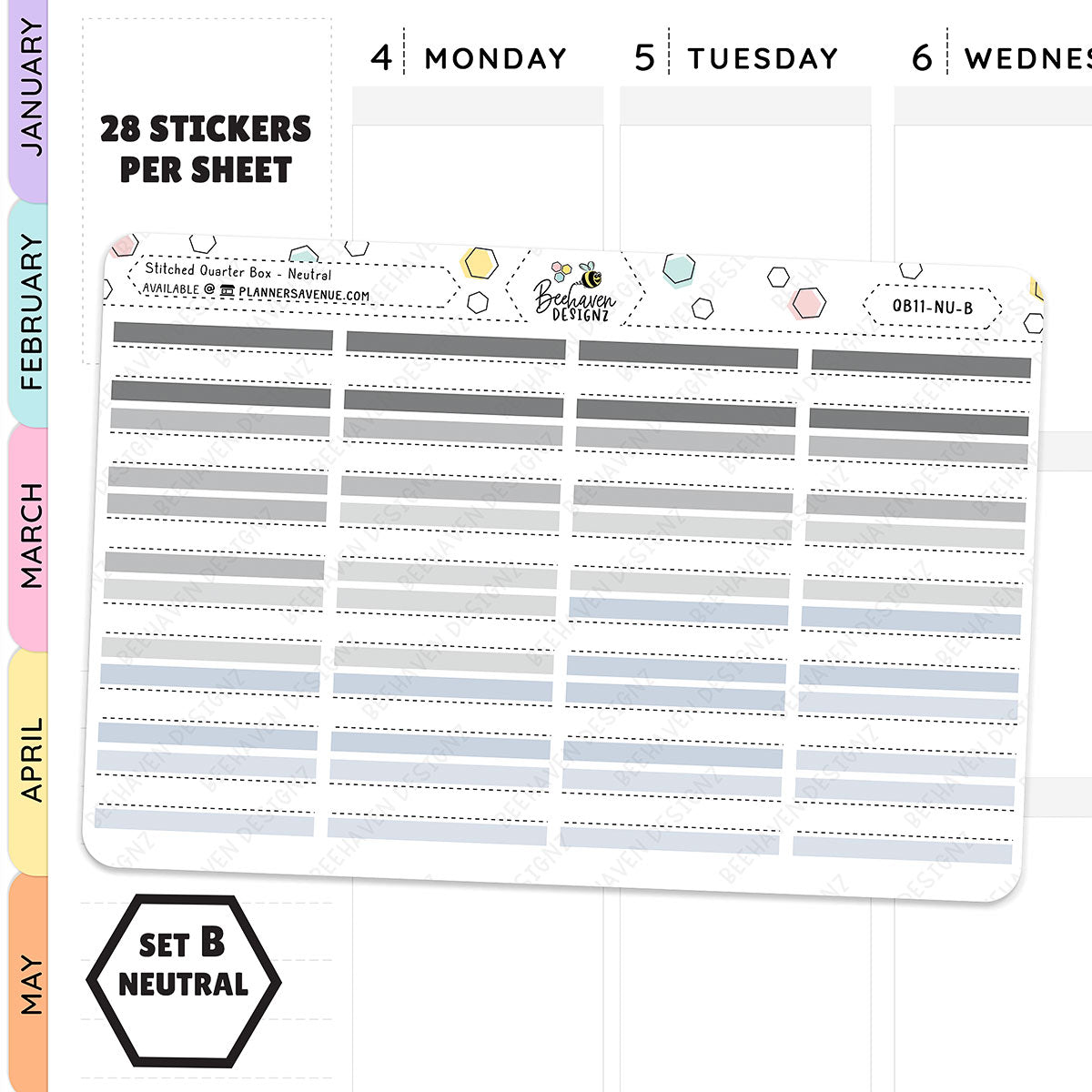 Stitched Quarter Box Planner Stickers