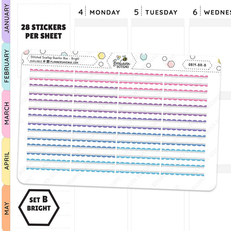 Stitched Scallop Quarter Box Planner Stickers
