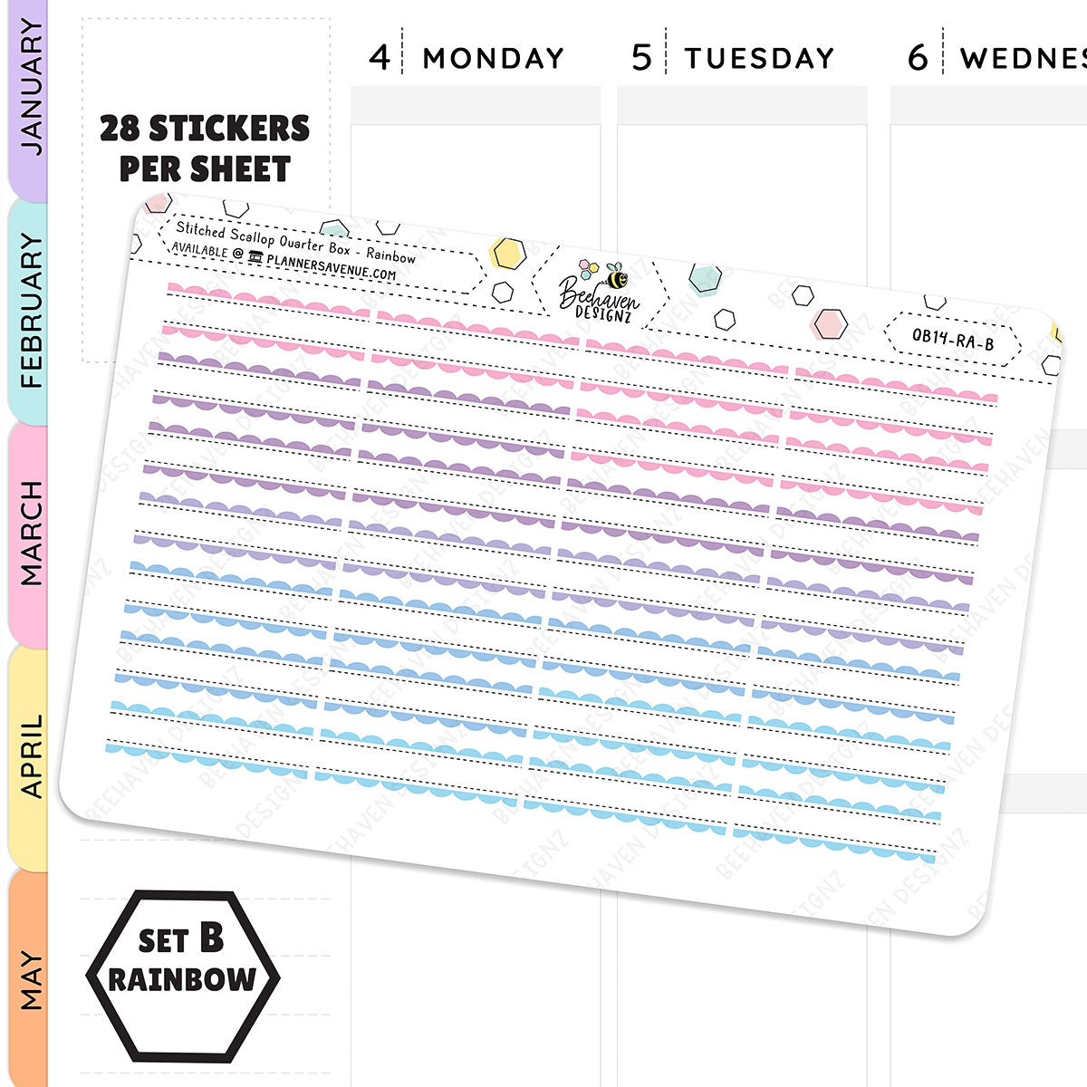 Stitched Scallop Quarter Box Planner Stickers