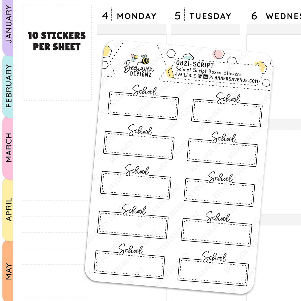 School Script Boxes Planner Stickers
