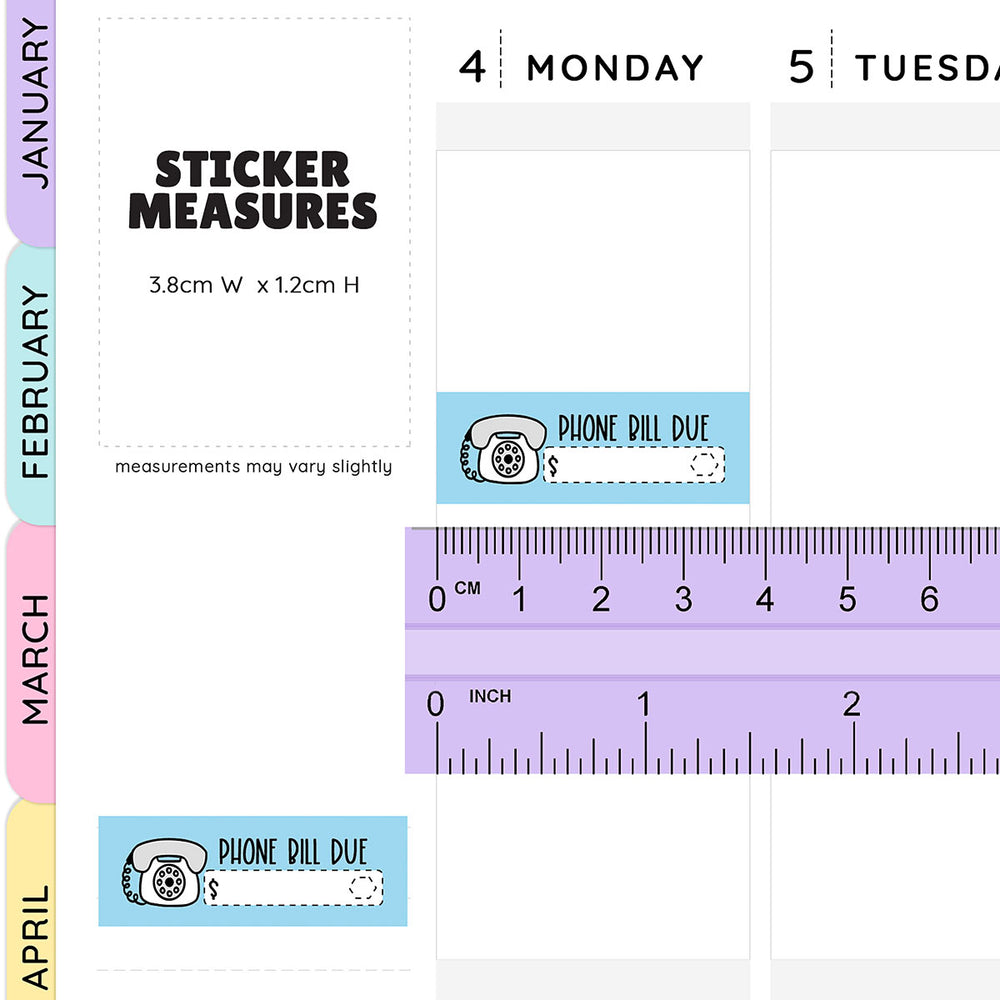 Phone Bill Due Quarter Box Stickers