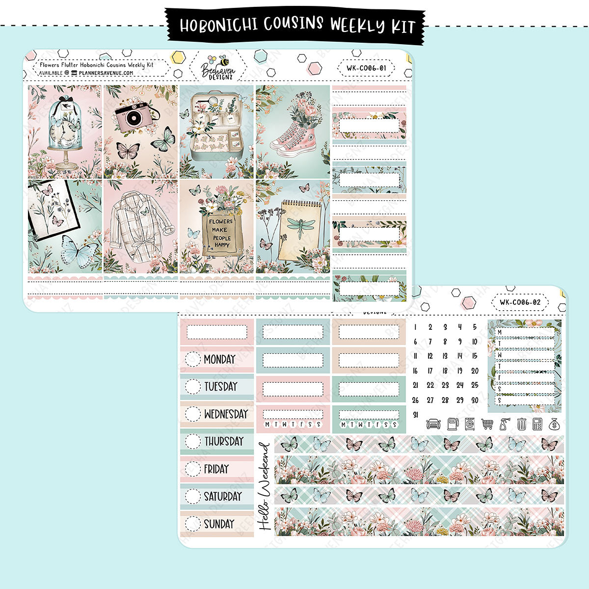 Flowers Flutter Hobonichi Cousin Weekly Sticker Kit