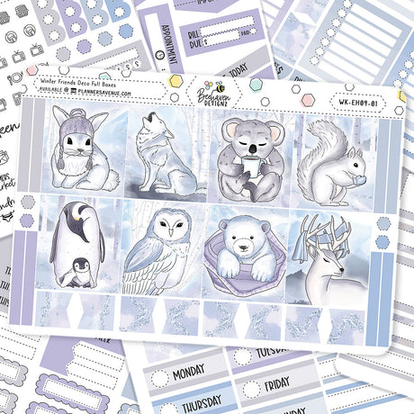 Winter Friends Horizontal Weekly Sticker Kit Erin Condren