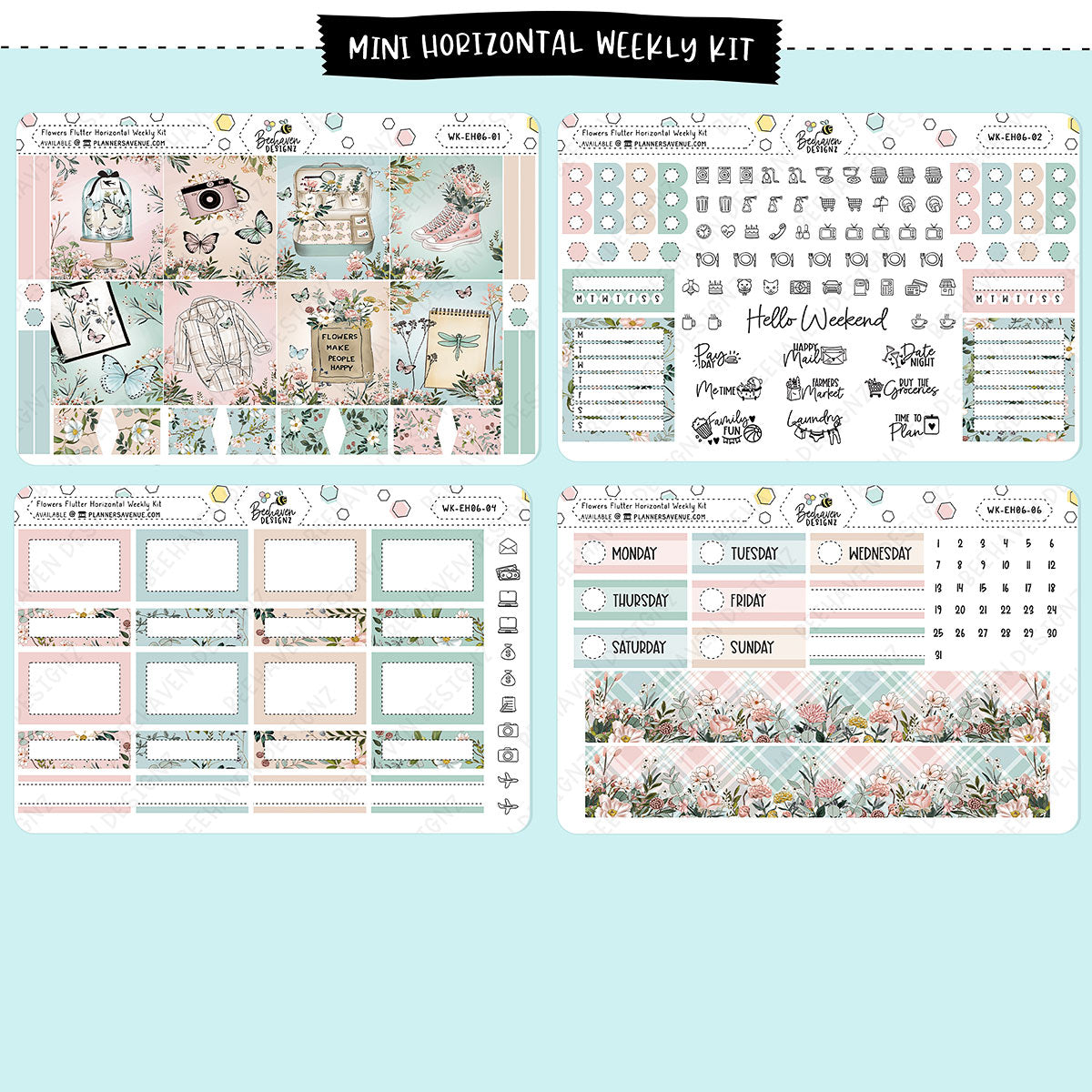 Flowers Flutter Horizontal Weekly Sticker KitFlowers Flutter Horizontal Weekly Sticker Kit