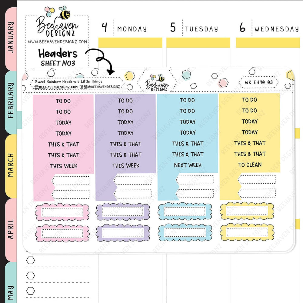 Sweet Rainbow Horizontal Weekly Sticker Kit