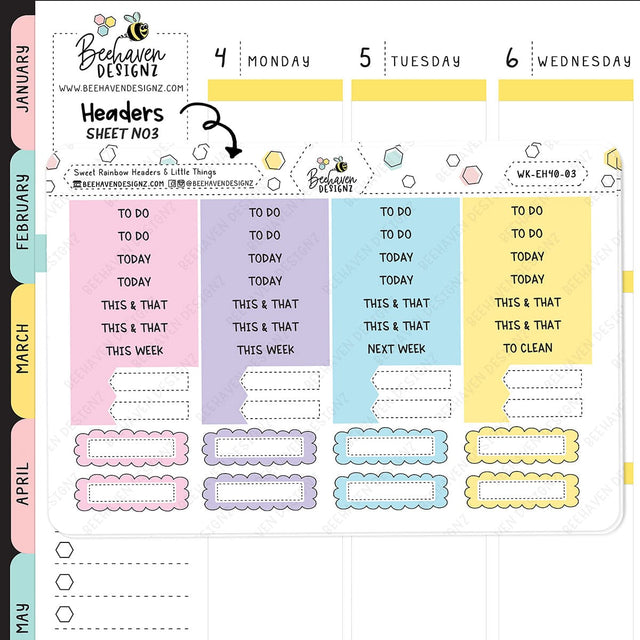 Sweet Rainbow Horizontal Weekly Sticker Kit