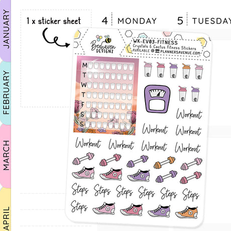 Crystal Cactus Fitness Planner Stickers