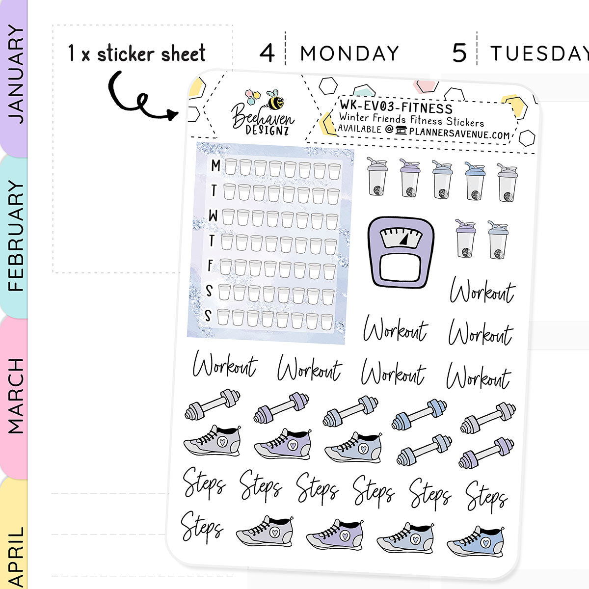 Winter Friends Fitness Planner Stickers