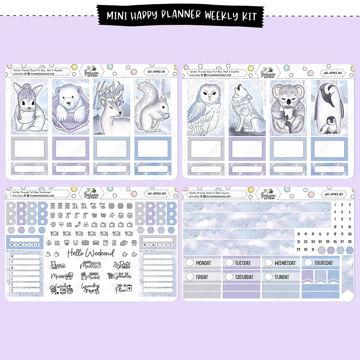 Winter Friends Happy Planner Weekly Sticker Kit