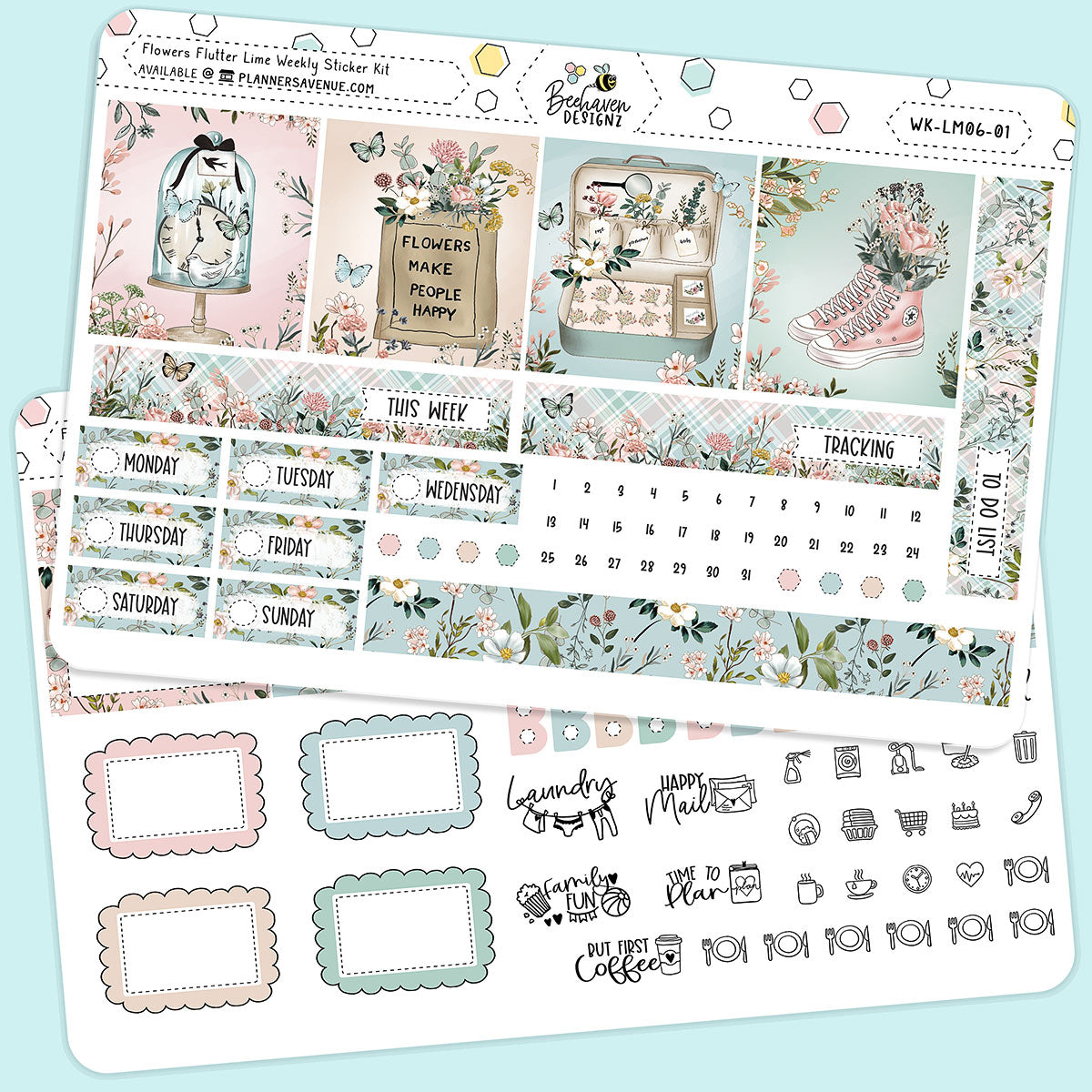 Flowers Flutter Lime Weekly Sticker Kit