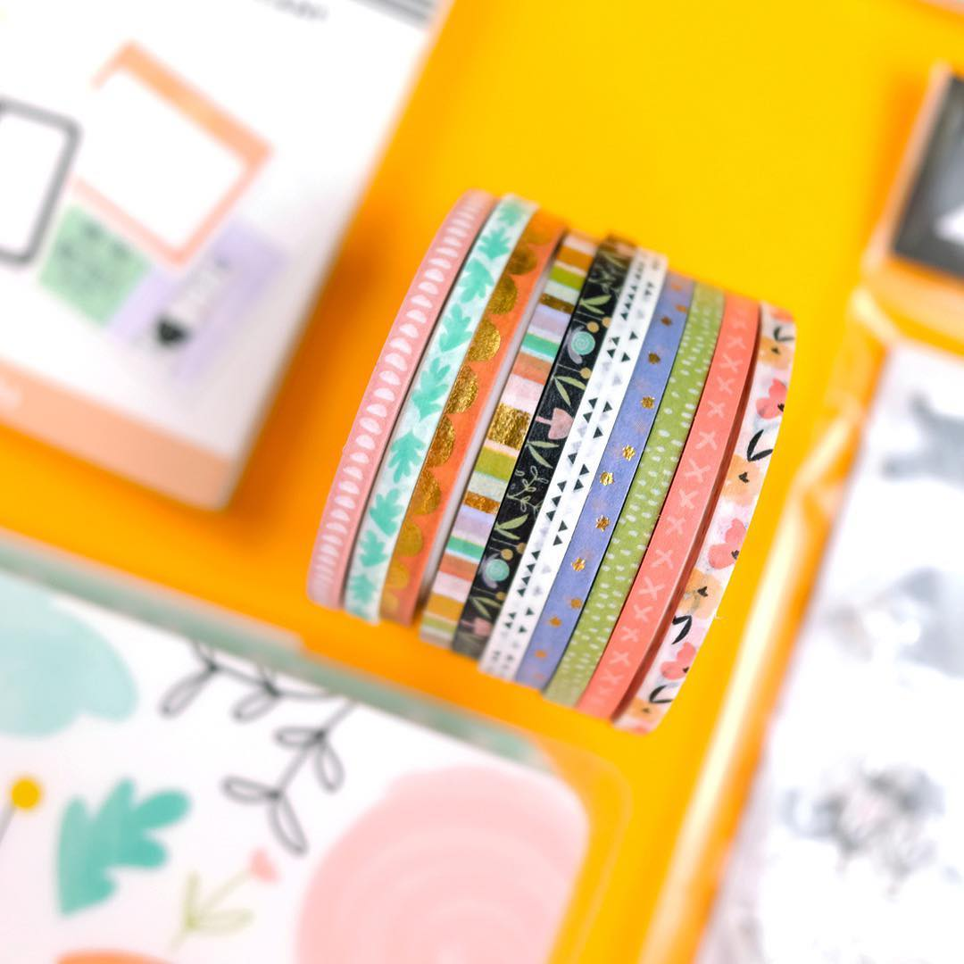 Beautiful washi tape in a variety of colours, pattern and sizes.