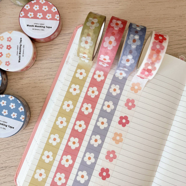 Pink Pastel Daisies Washi Tape by Cherry Rabbit