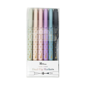 Erin Condren Pastel Dual-Tip Markers. Set of six dual-tip markers in pastel colours with a brand logo on a white background