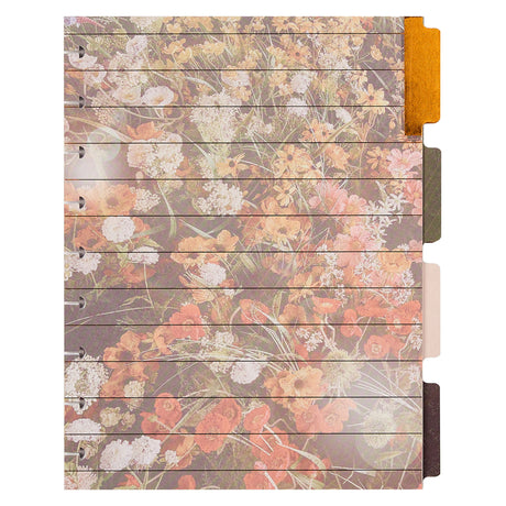 Floral patterned notebook with wooden cover on a white background