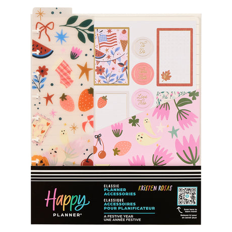Happy Planner A Festive Year Classic Accessory Pack with various stickers and planner accessories on a white background