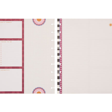 Planner pages with checklists and decorative elements on a light pink background