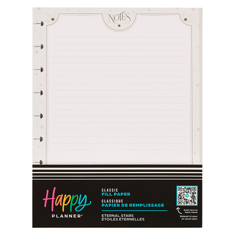 Happy Planner Eternal Stars Classic Fill Paper with white pages and black strip at the bottom.