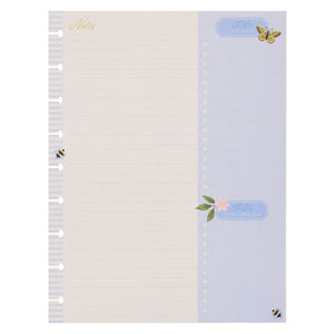 Happy Planner notepaper sheets with butterfly and bee designs on a white background