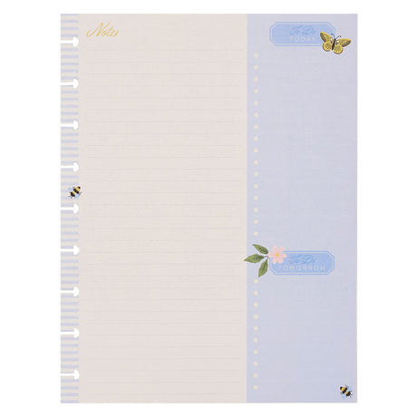Happy Planner notepaper sheets with butterfly and bee designs on a white background