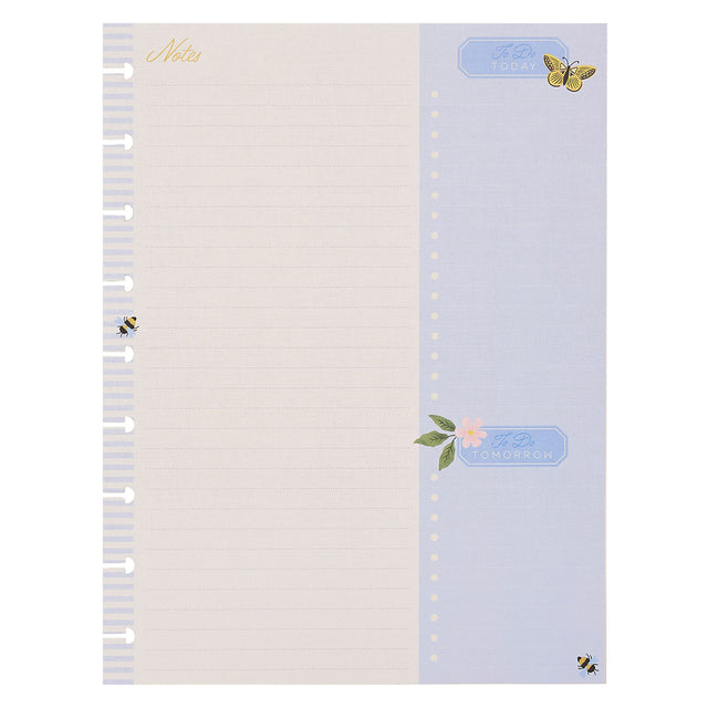 Happy Planner notepaper sheets with butterfly and bee designs on a white background