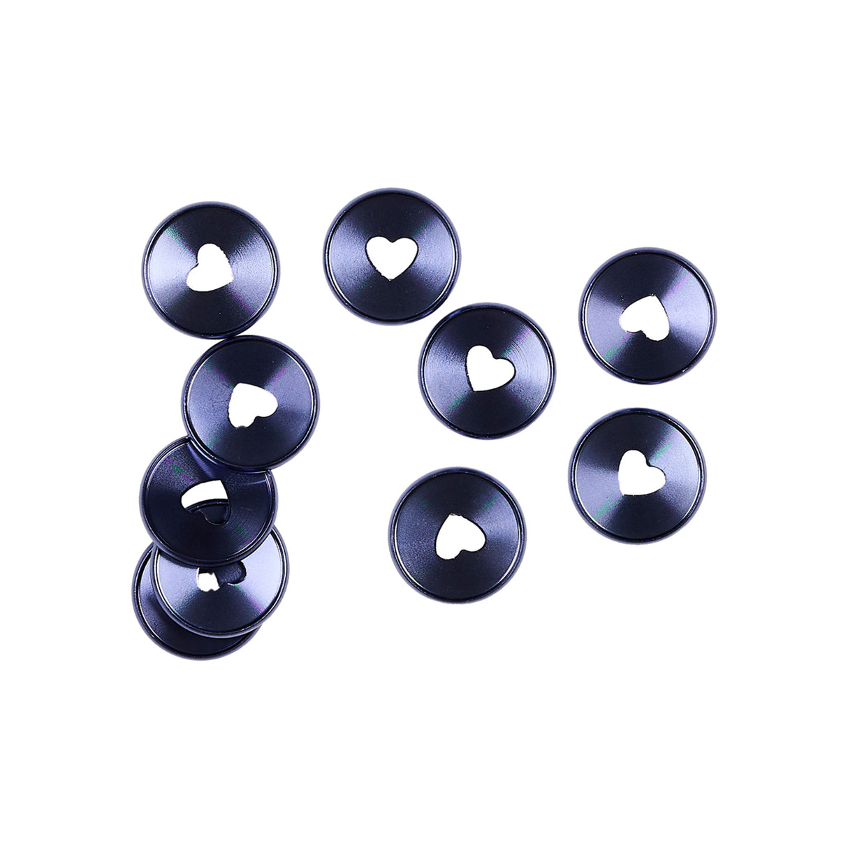 Happy Planner Forget Me Not Heart Metal Disc Set metallic blue with heart-shaped holes on a white background