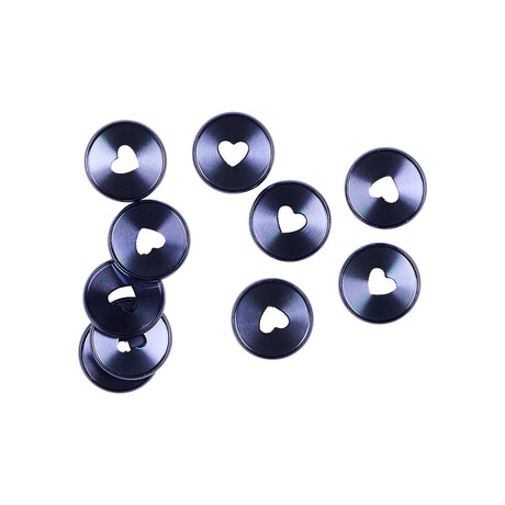 Happy Planner Forget Me Not Heart Metal Disc Set metallic blue with heart-shaped holes on a white background