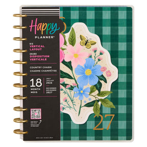 Happy Planner 2026 - 2027 Country Charm Big 18 Month Dated Vertical planner with floral design and green plaid pattern
