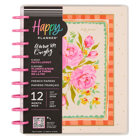 Happy Planner 2026 - 2027 French Papers Faith Classic 12 Month Dated planner with floral design on a white background